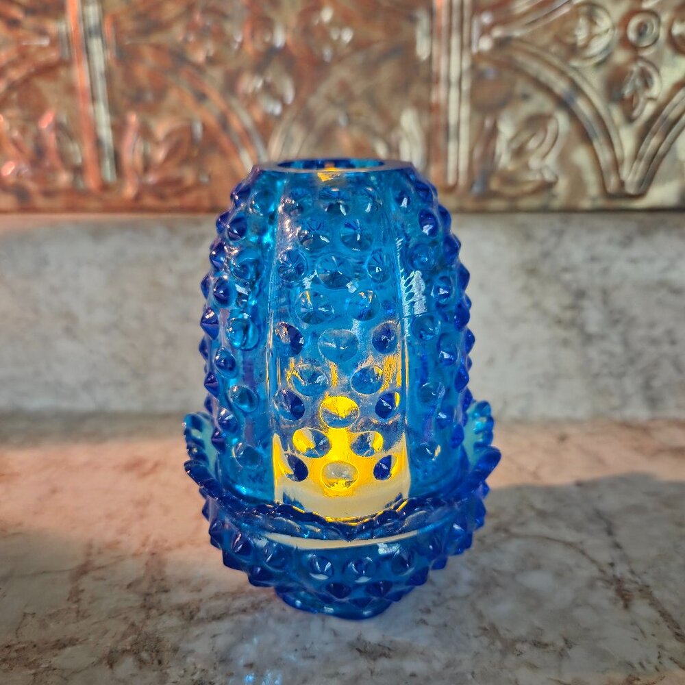 Vintage Fenton Hobnail Blue Fairy Lamp. Excellent!